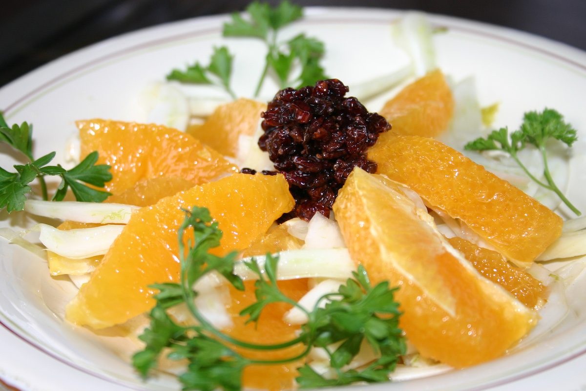 Fennel, Orange & Zereshk Salad with Fig Vincotto