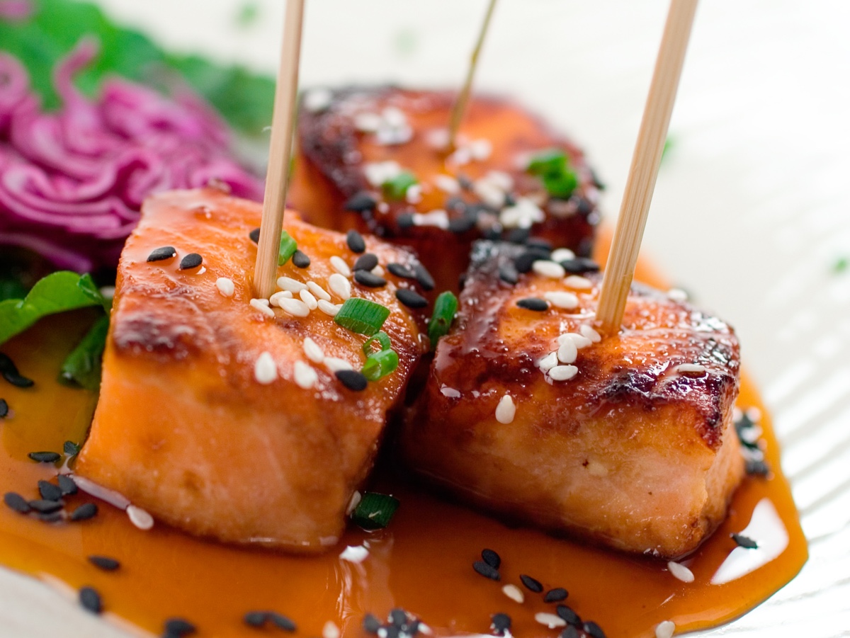 grilled teriyaki salmon bites